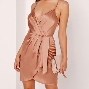 Silky Strappy Wrap Cami Dress in Rose